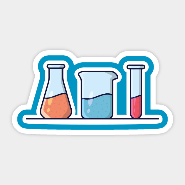 Beaker Glasses Set with Chemical Liquid Sticker vector illustration. Medical laboratory objects icon concept. Equipment for chemical test collection sticker vector design. Sticker by AlviStudio